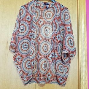 Gap Sheer Orange Medallion Print Cardigan Short Sleeve Sz XS/S